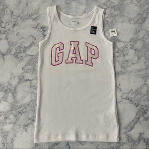 NEW GAP Kids Girls White Purple Logo Sequence Glitter Tank Top Shirt Large 10-11